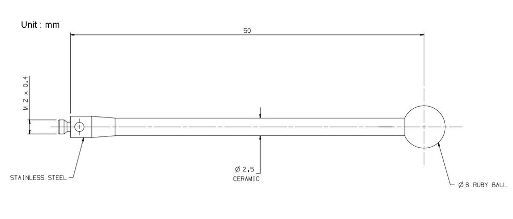 CMM Touch Probe M2*D6*L50mm M2 Thread 6mm Ruby Ball Ceramic Stem for A-5003-0470