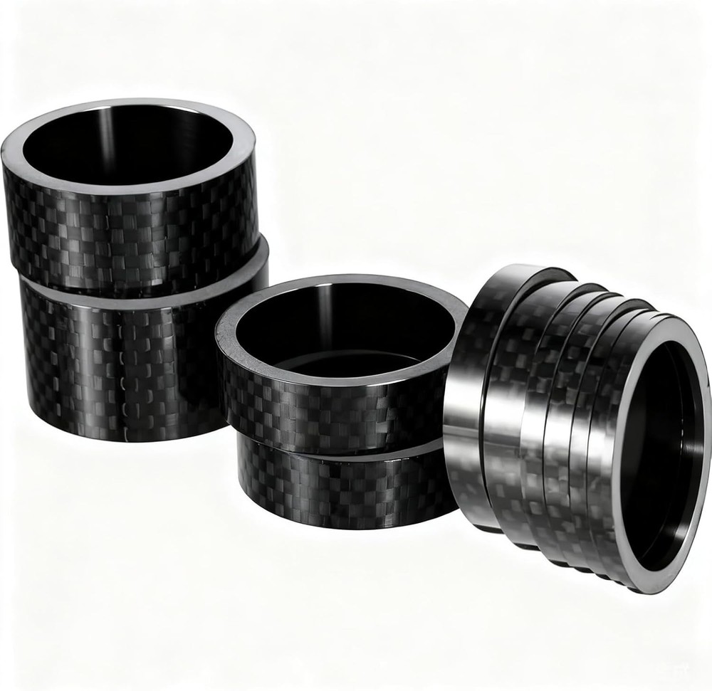Black Carbon Fiber Bicycle Spacers Set, 7 Sizes, Lightweight & Durable