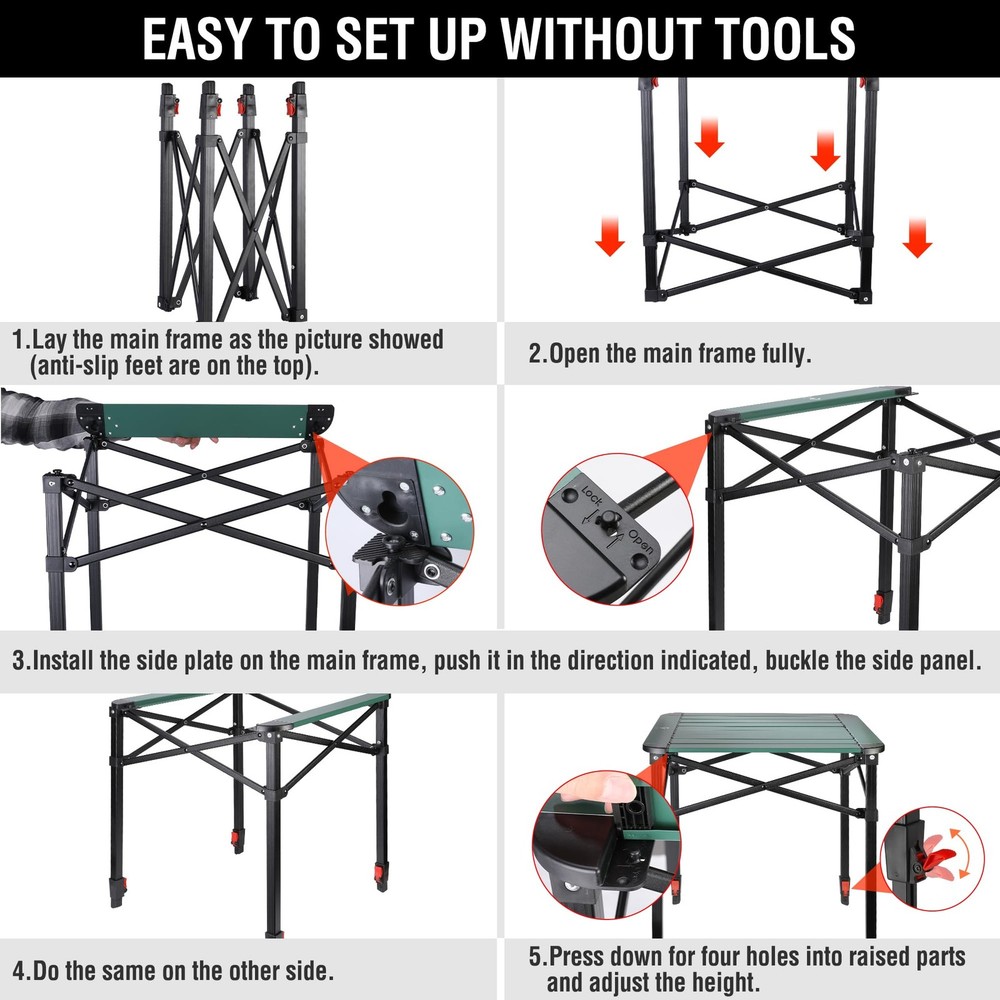 Folding Camping Square Table with Carry Bag, Lightweight Aluminum Adjustable ...
