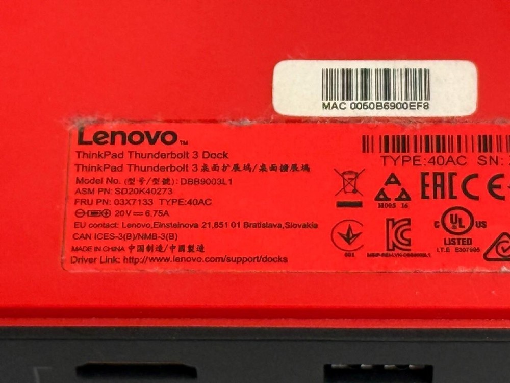 Lenovo ThinkPad DBB9003L1 Thunderbolt 3 Docking Station & Power Cable