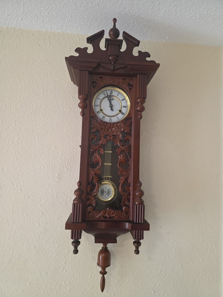 R&A Wind Up Movement Wood & Glass Pendulum Wall Clock Fully Functional