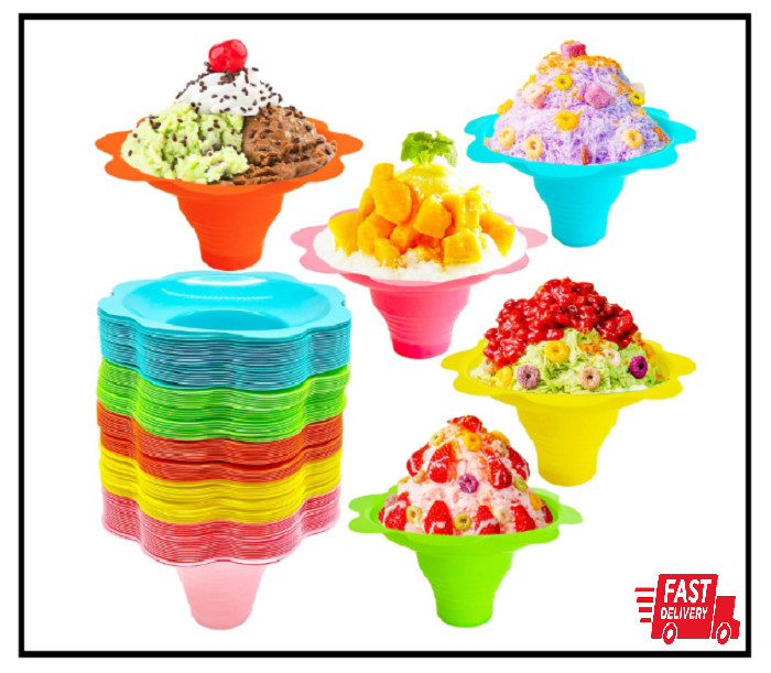100 PCS Snow Cone Cups Flower Shaped Shaved Ice Cups4 OZ Plastic Snow Cone Bowls