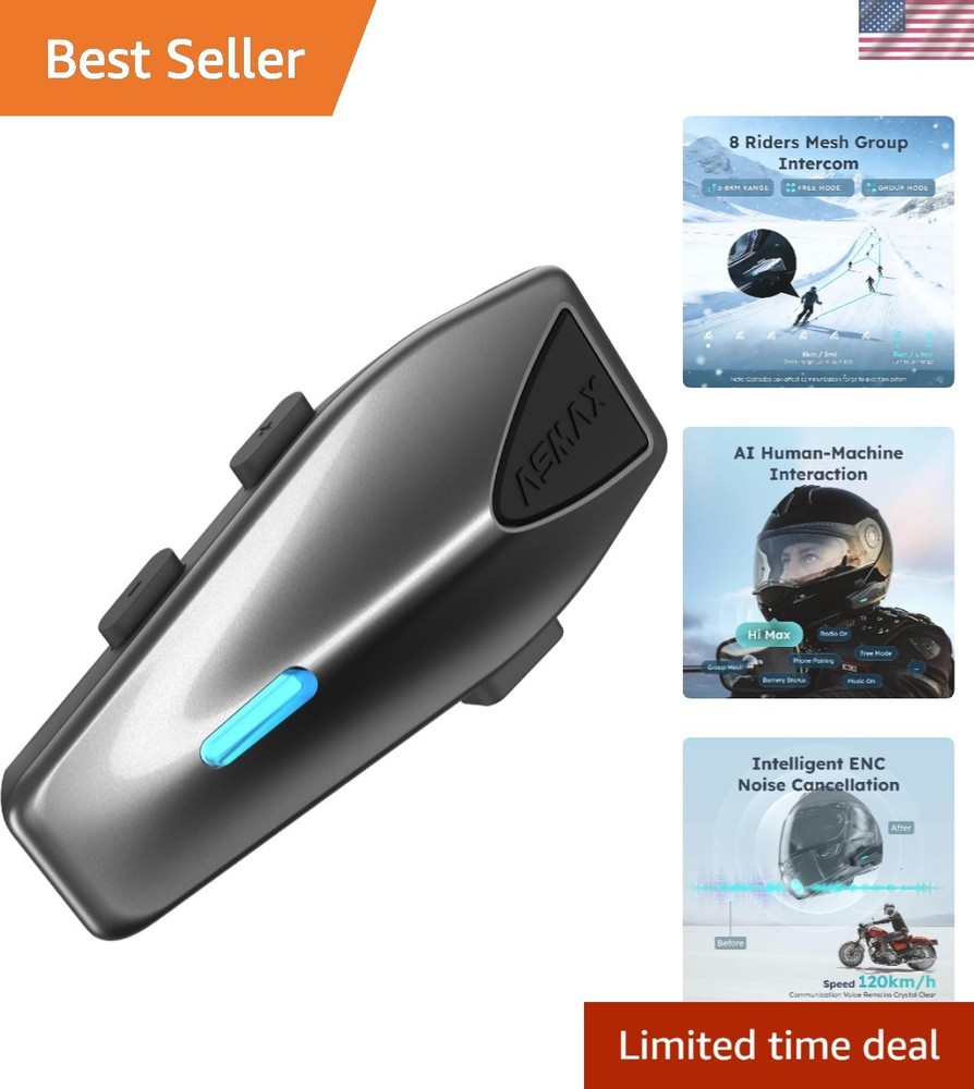 S1 Motorcycle Bluetooth Headset with Smart Voice Control, Mesh Helmet Communi...