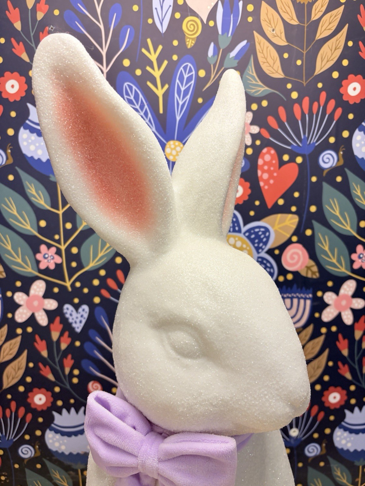 Large 25” Blow Mold Bunny Rabbit W/ Velvet Lavender Ribbon And Glitter Coating