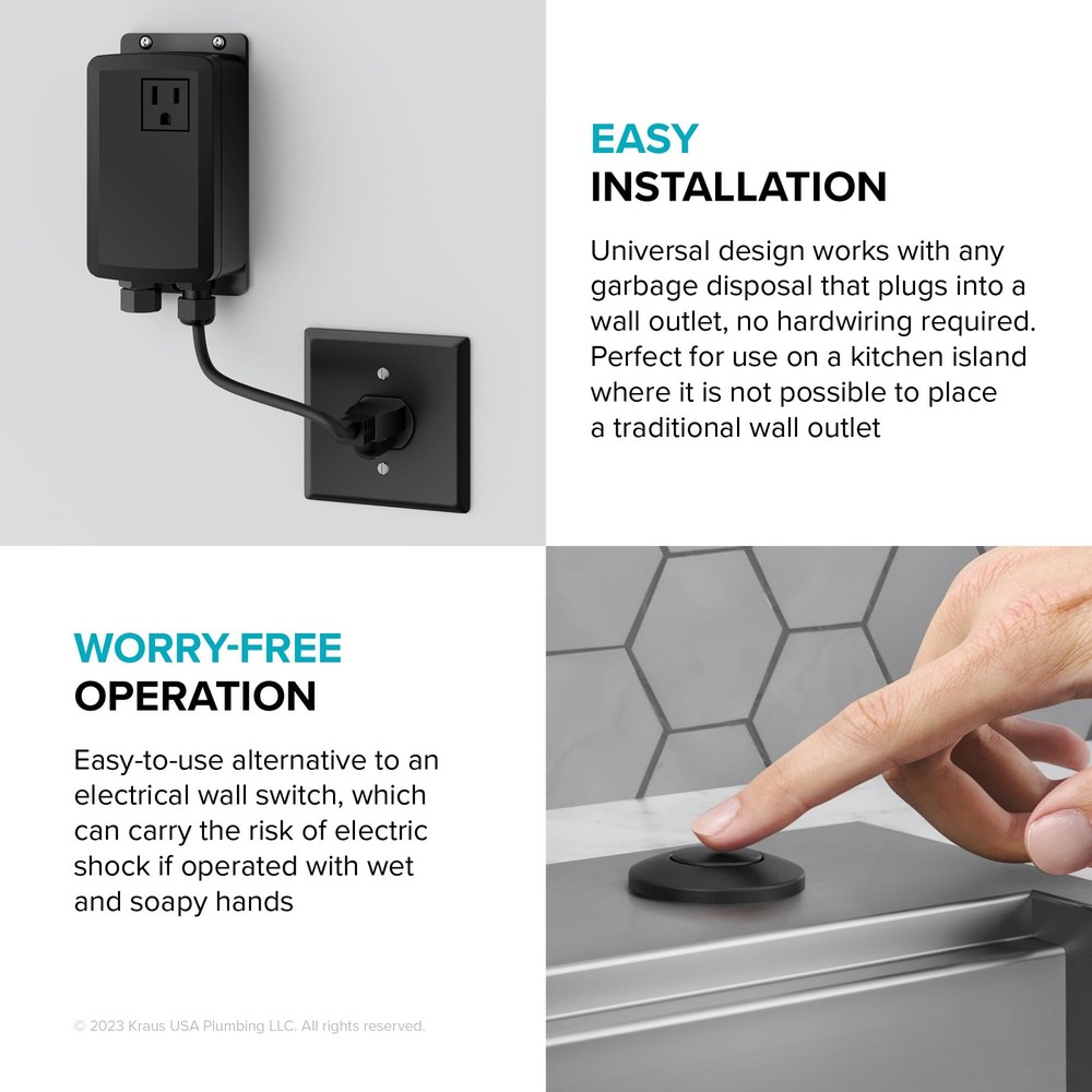 KRAUS Garbage Disposal Air Switch Kit - Matte Black w/ Push Button, AC Adapter