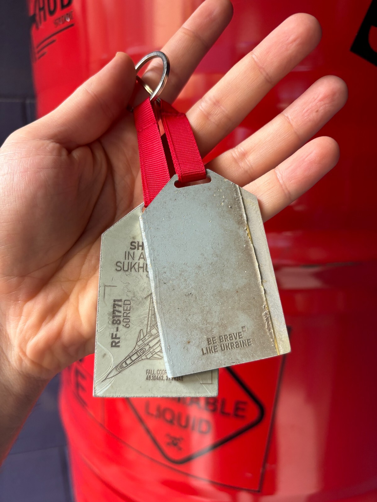 Keychain from the russian Su-30 "60 red" RF-81771 Original aircraft skin tag