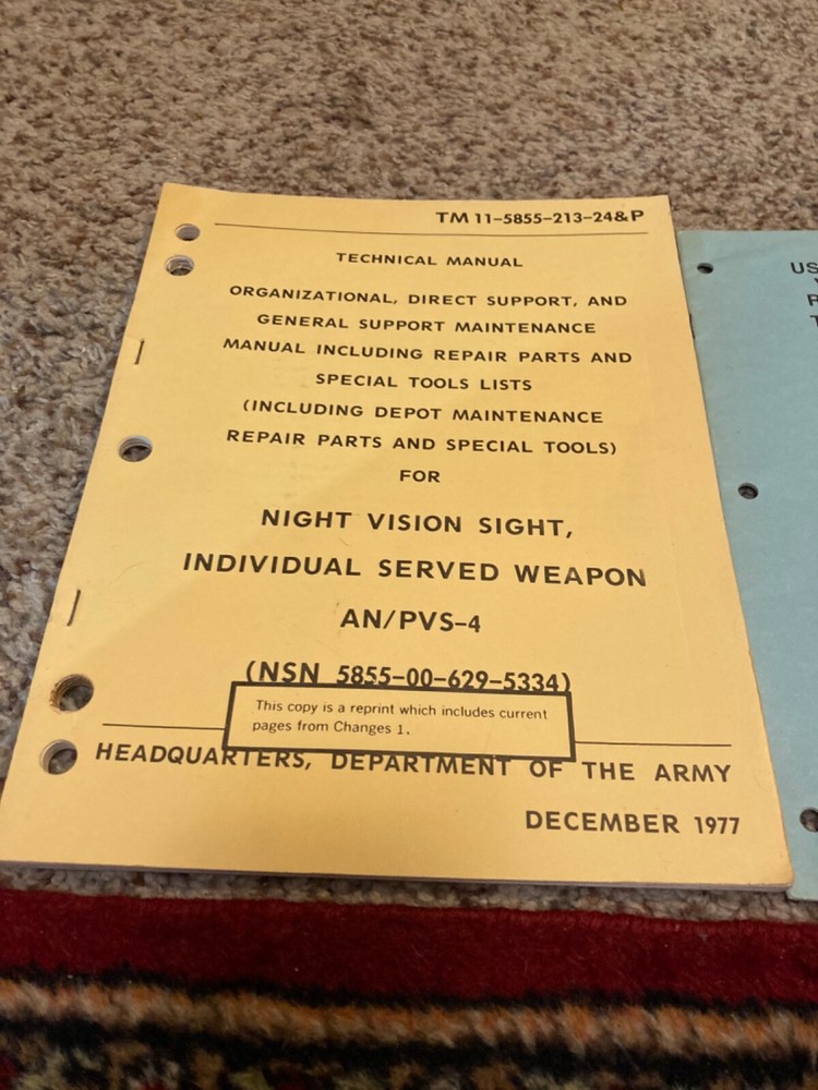 AN PVS-4 Night Vision Scope / Sight TECHNICAL OPERATIONS MAINTENANCE REPAIR MANs