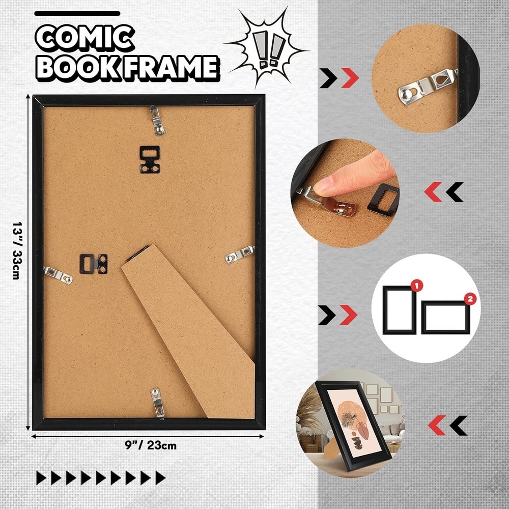 8 Pack Comic Book Frames, Fits Current 6 3/4 X 10 1/4, Wall/Tabletop Display