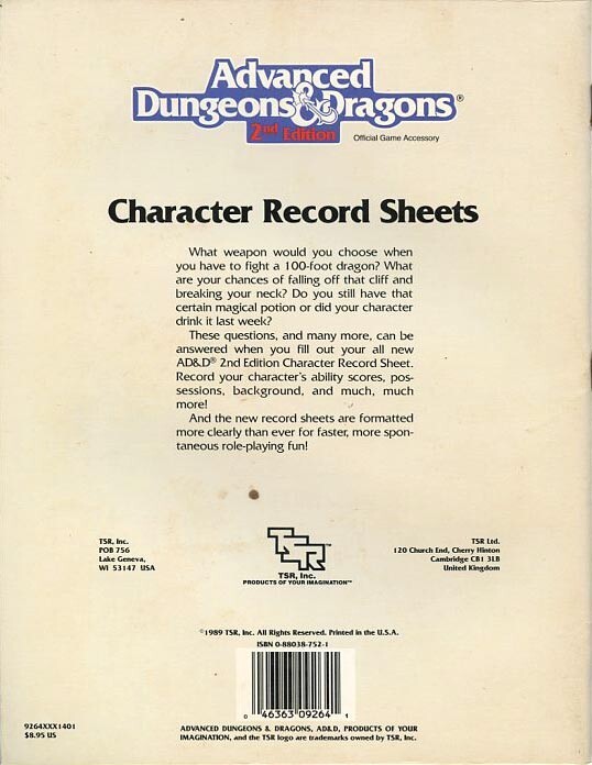REF2 CHARACTER RECORD SHEETS EXC! Complete Spells Dungeons Dragons TSR Player