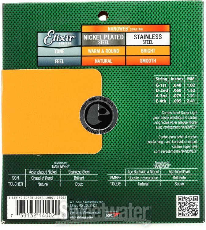 Elixir Strings 14002 Nanoweb Super Light Long Scale Electric Bass Strings