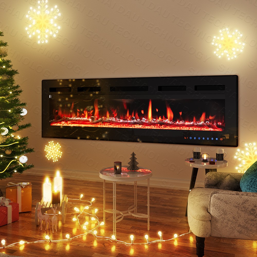 50'' Electric Fireplace Wall Mounted Heater with Remote/Adjustable Flame/Timer