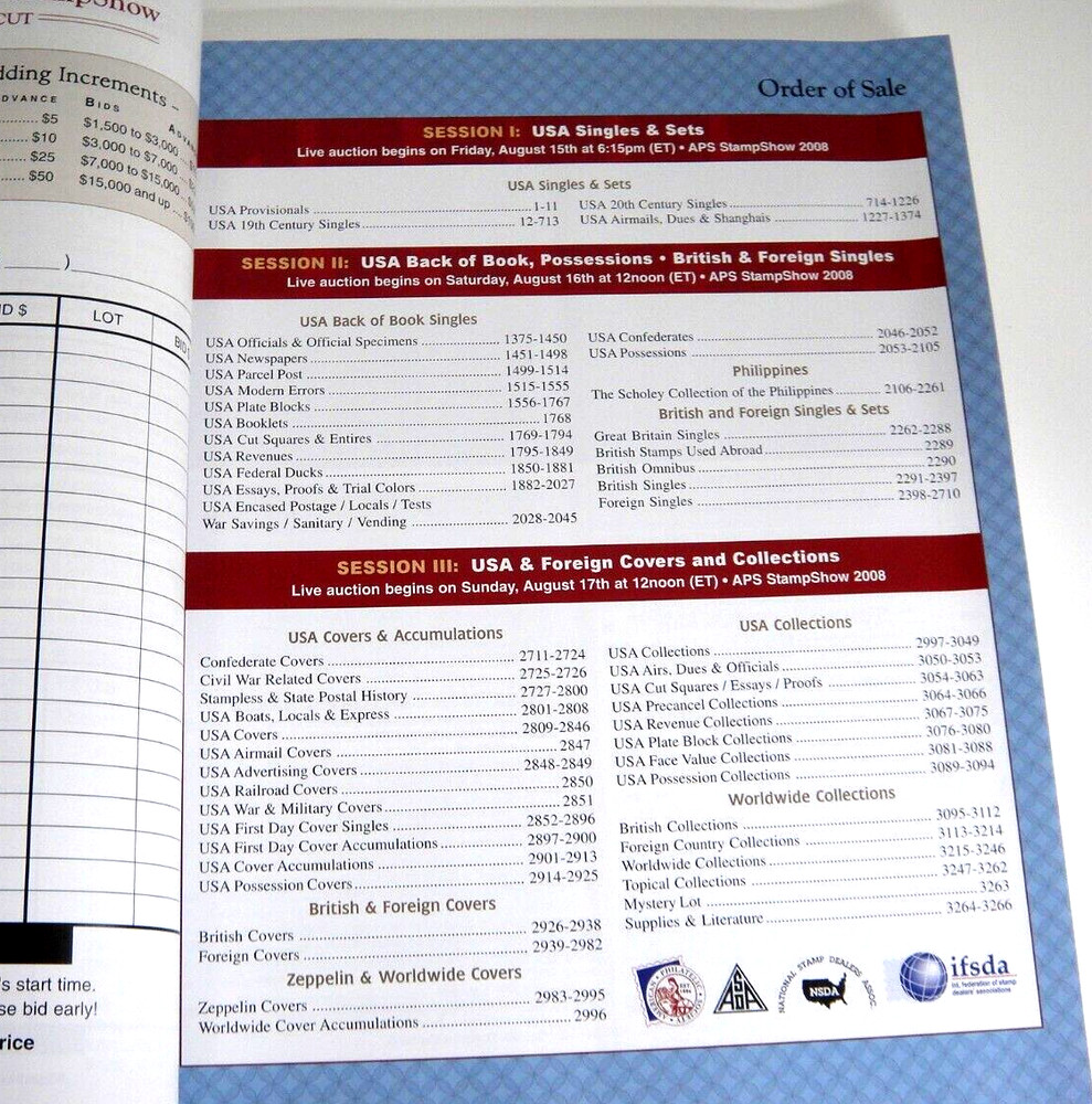 Regency Superior Stamp Auction Catalog 2008 Charles Boss Collection APS Show