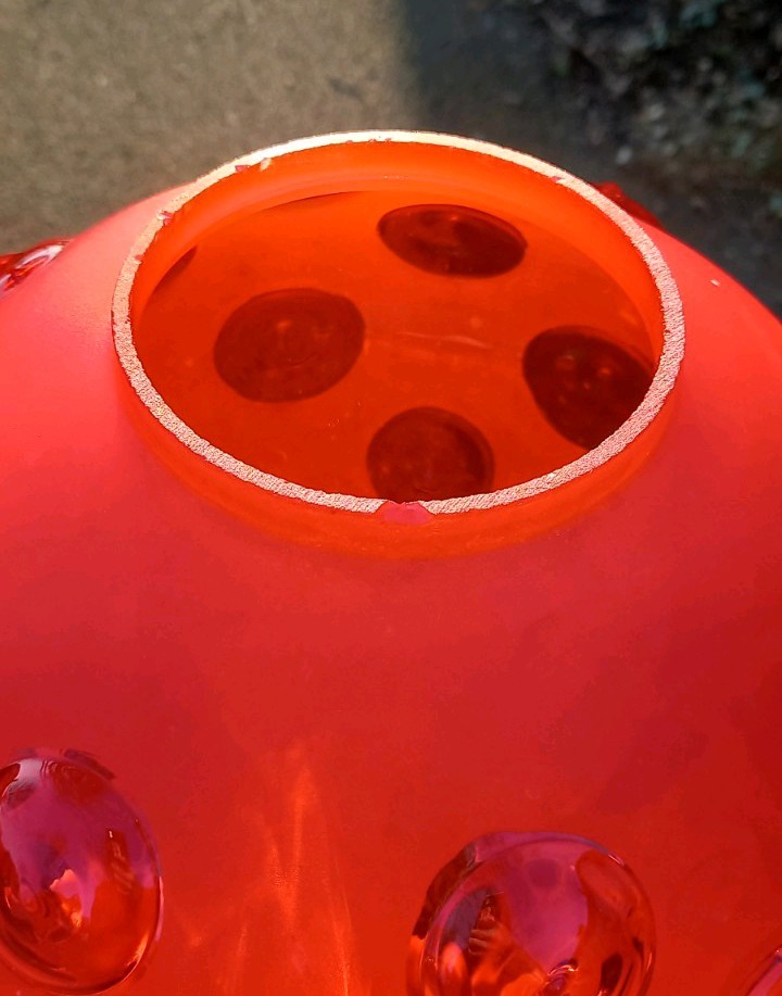 GIANT Antique Cranberry Red Frosted Dimple Optic Duplex Oil Lamp Shade, 4 Inch