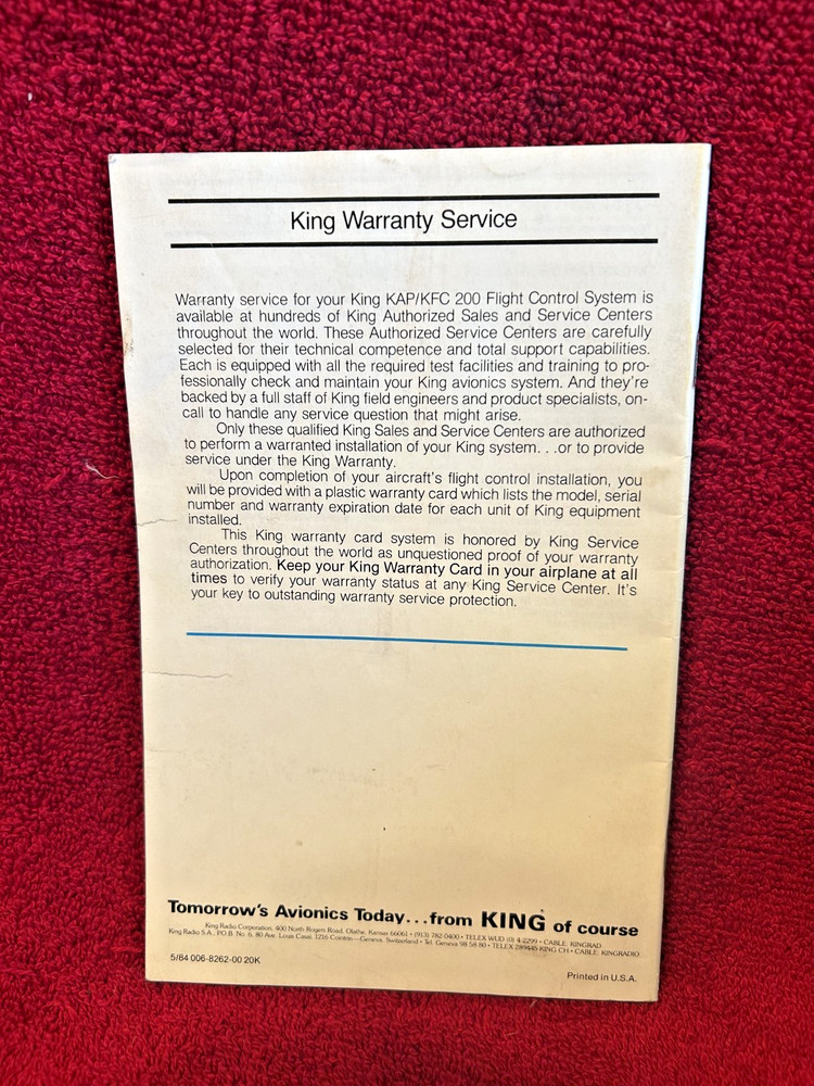 KING PILOT'S GUIDE FOR KAP/KFC 200 FLIGHT CONTROL SYSTEMS