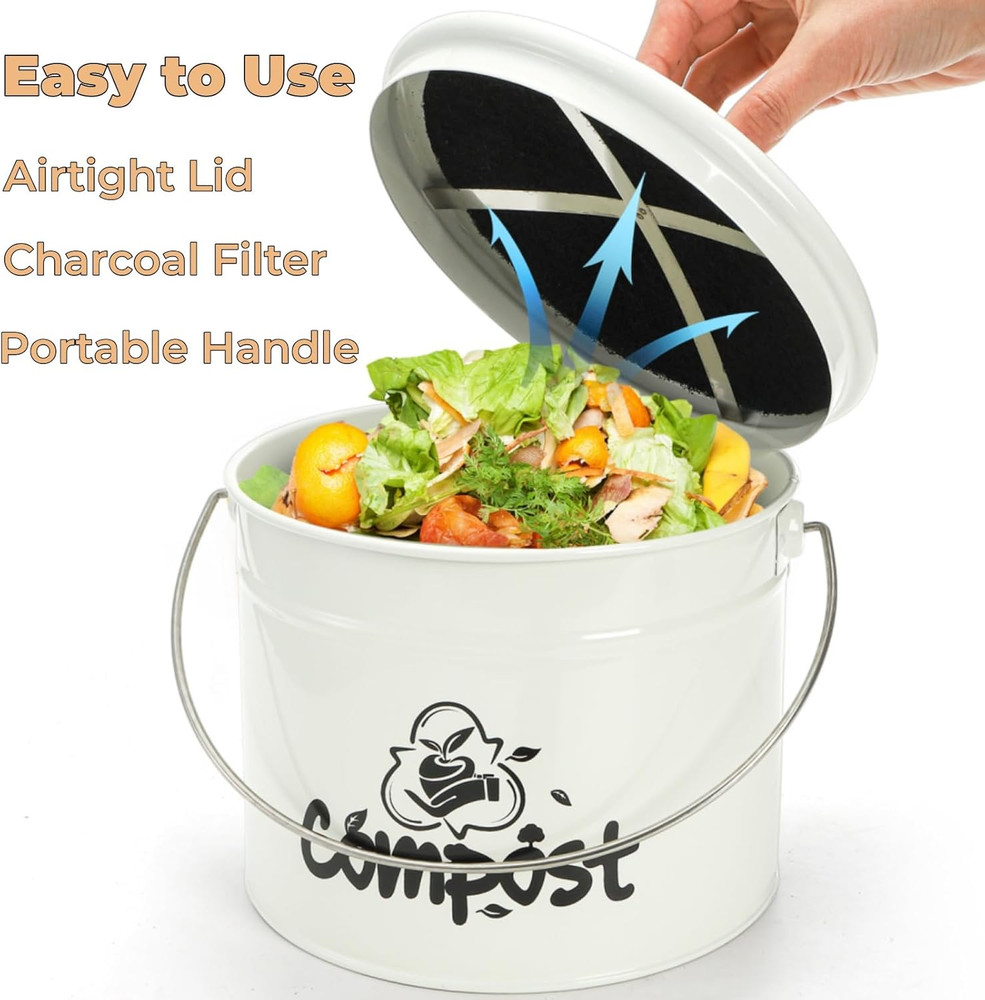Small Kitchen Compost Bin, 1 Gallon Odorless Composter Container, Food Waste Buc