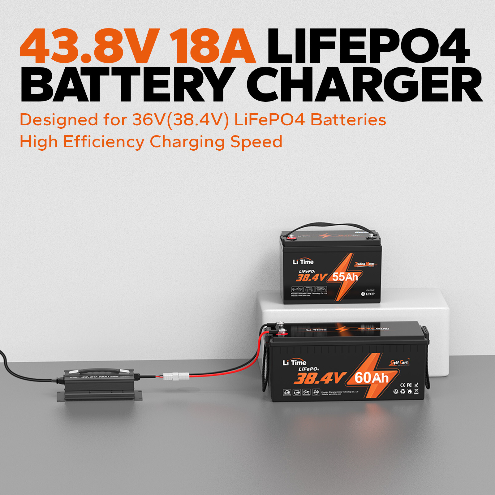 LiTime 36V(43.8V) 18A AC-DC Smart Lithium LiFePO4 Battery Charger Mountable