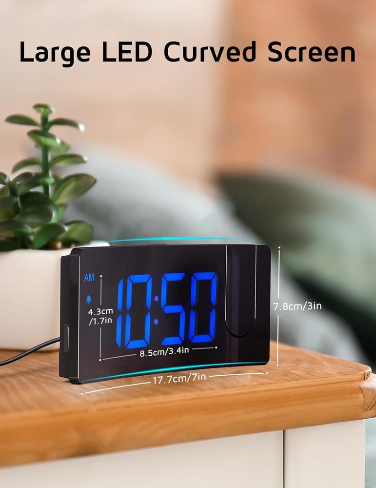Projection Alarm Clock, Digital Clock with 180° Blue Digit+blue