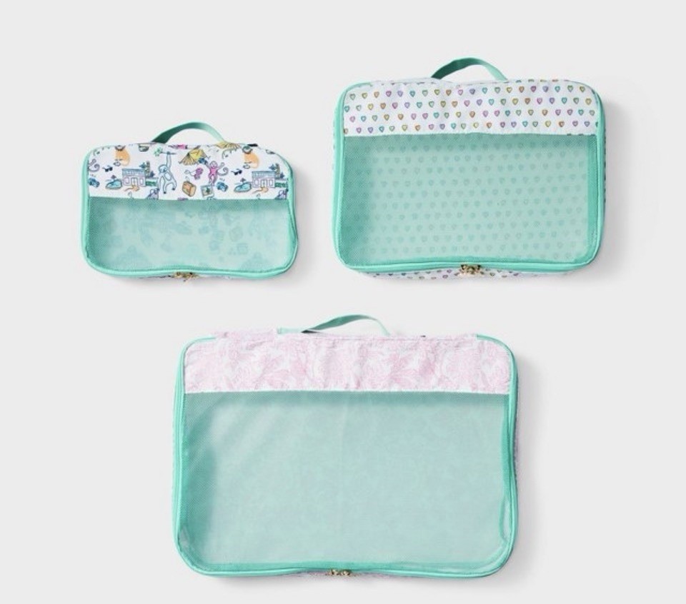 3pc Packing Cube Set White/Teal - Roller Rabbit x Target New Monkey Travel Bags