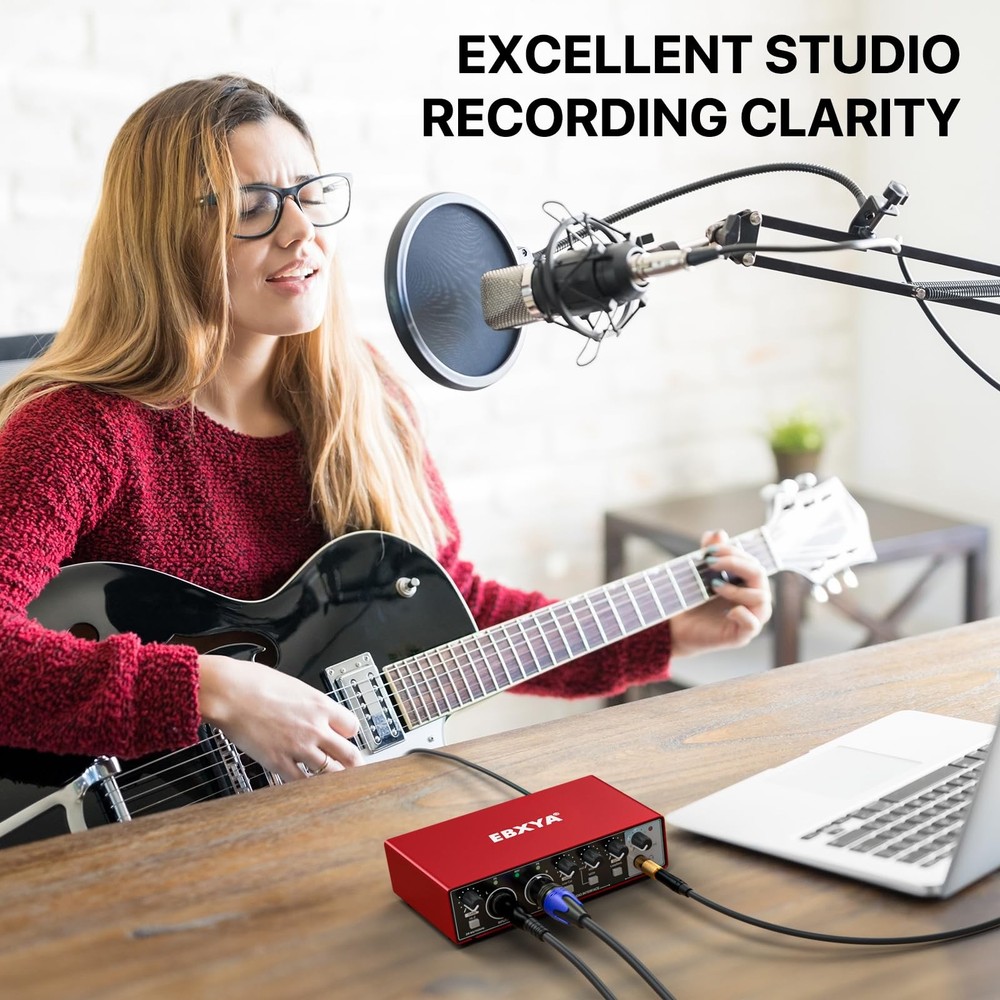 2i2 USB Audio Interface for PC Recording, 24-bit/192kHz Plug and Play USB Int...
