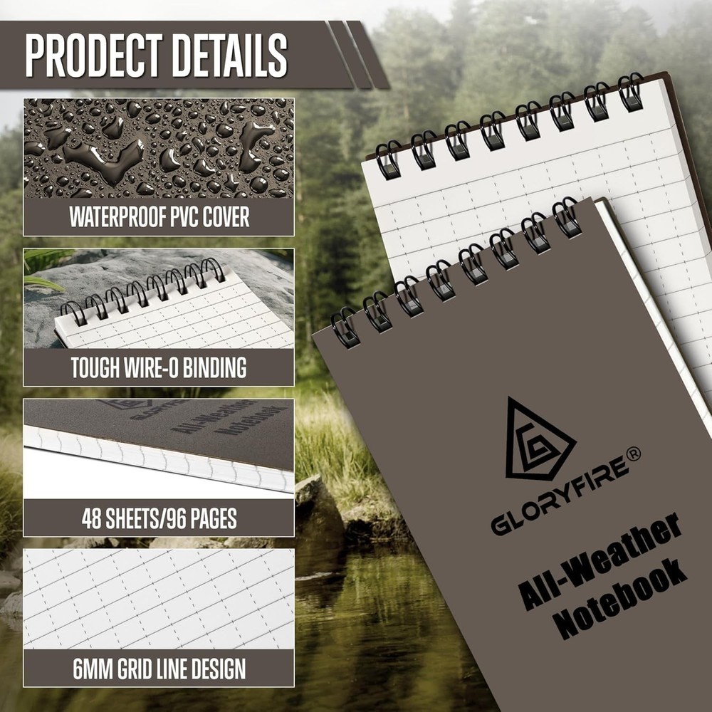 Compact Waterproof Writing Pad - Tactical Notepad with 96 Ruled Pages, 3"x5"