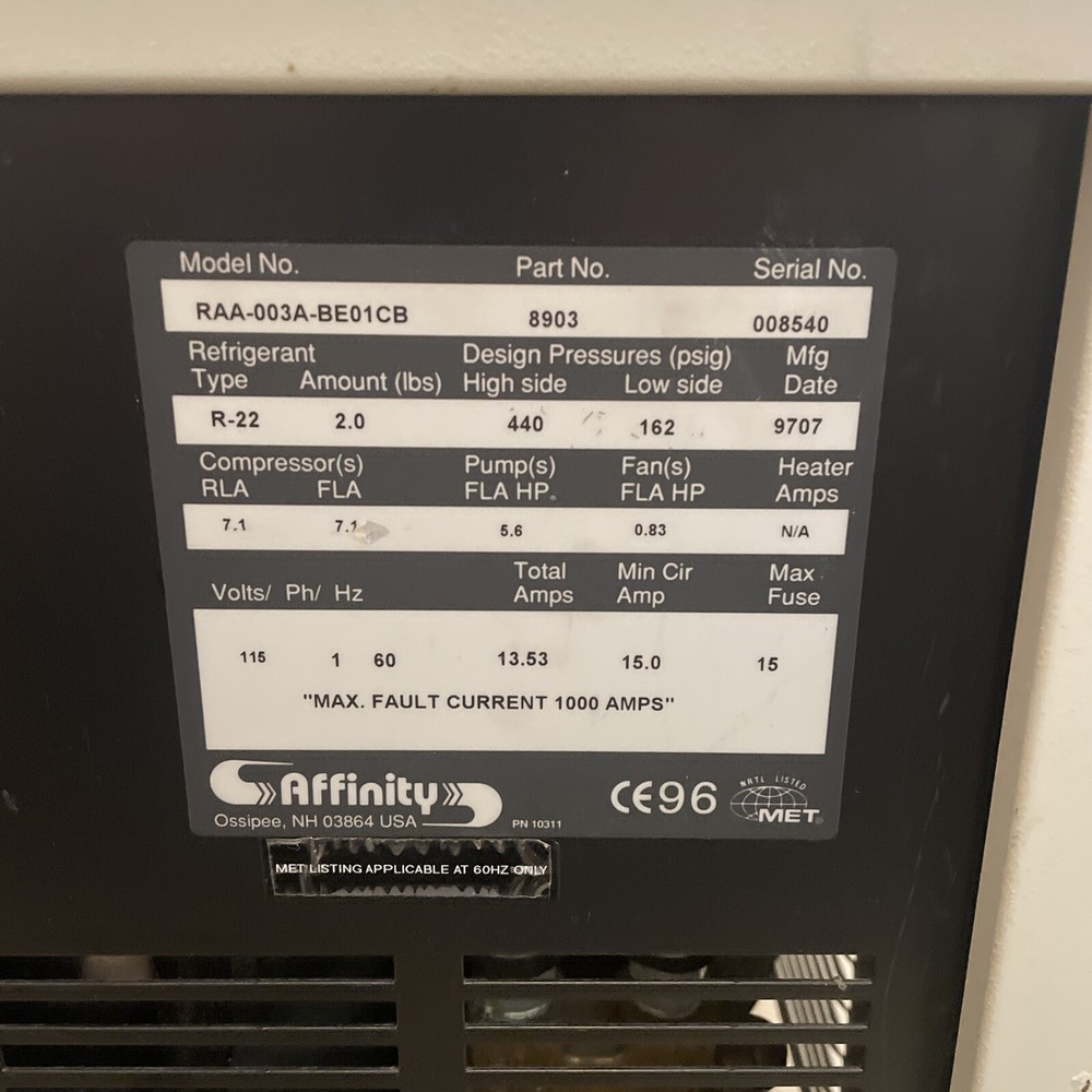 Affinity Chiller RAA-003A-BE01CB 1kW 115V 13A Single Phase TESTED