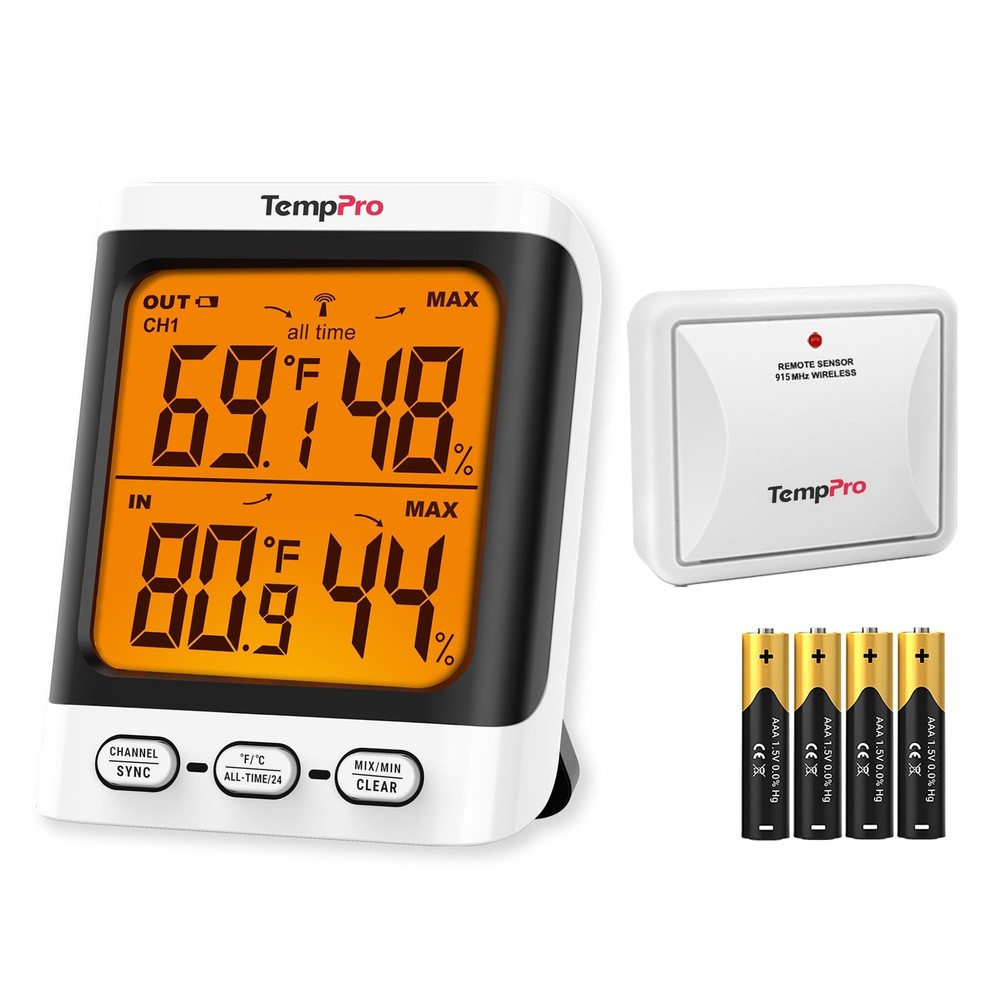 Indoor Outdoor Thermometer Wireless, 500 ft Outside Thermometer with Cold-Res...