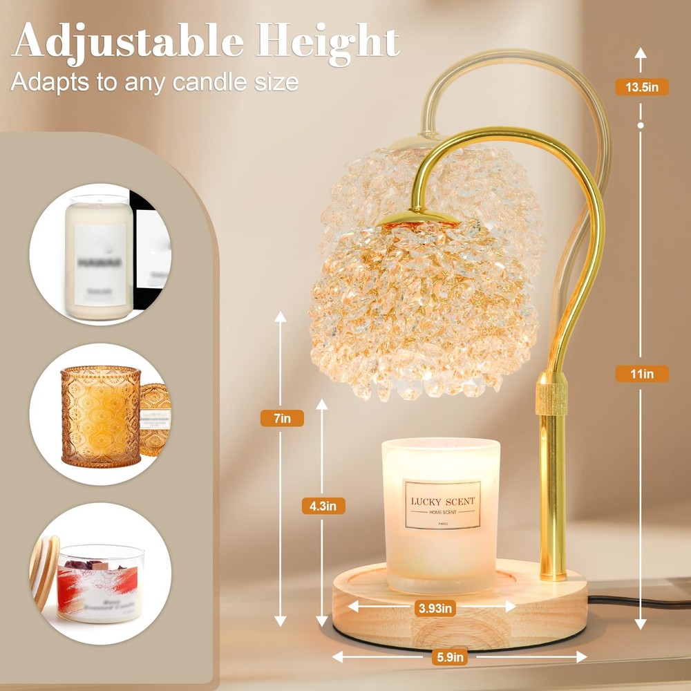 Hisummer Candle Warmer Lamp with Timer, Dimmable Large, Gold