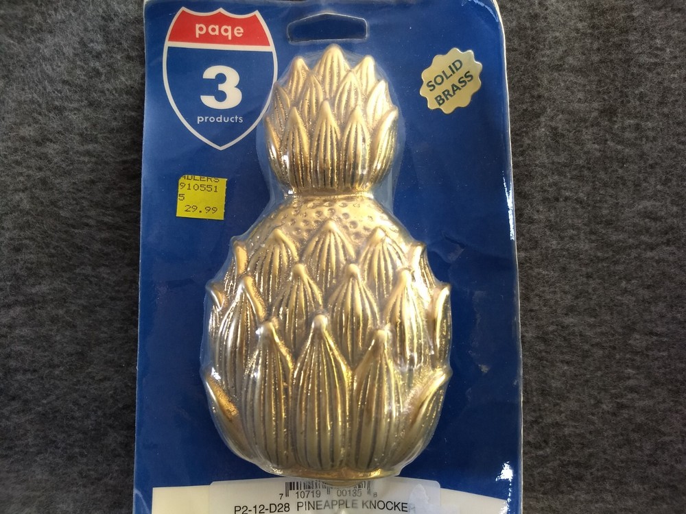 Vintage Solid Brass Pineapple Door Knocker New in Original Package Sealed NOS