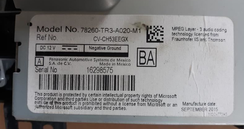 2014-2015 Honda Civic Dash Mounted Information Display Screen