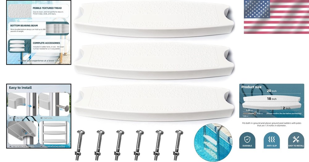 Heavy-Duty White Pool Ladder Replacement Steps - Universal Fit, Easy Install