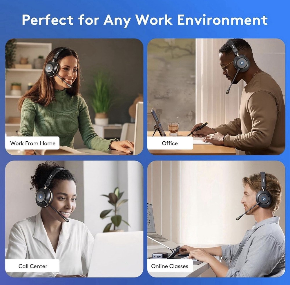 Wireless Headset with Mic for Work,6.0 Bluetooth Headset with Microphone,45 H...