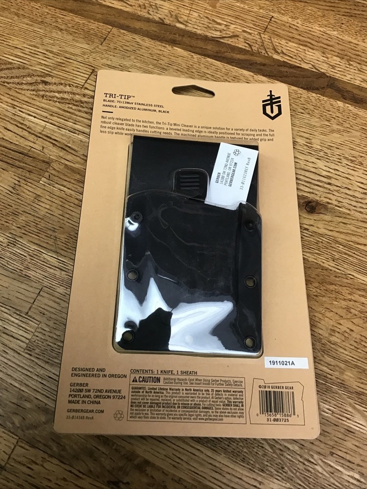 Gerber Tri-Tip Mini Cleaver Fixed Blade Knife with Sheath | Black | NEW!