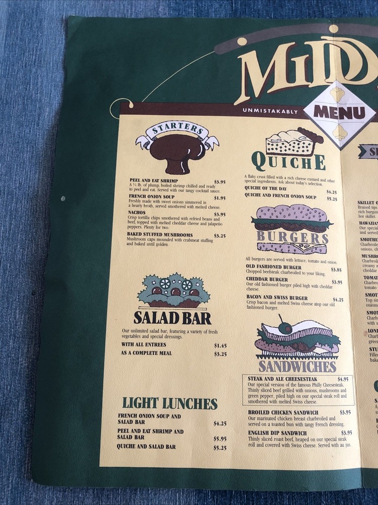 Steak & Ale Vintage Menu Midday Large Menu 1982