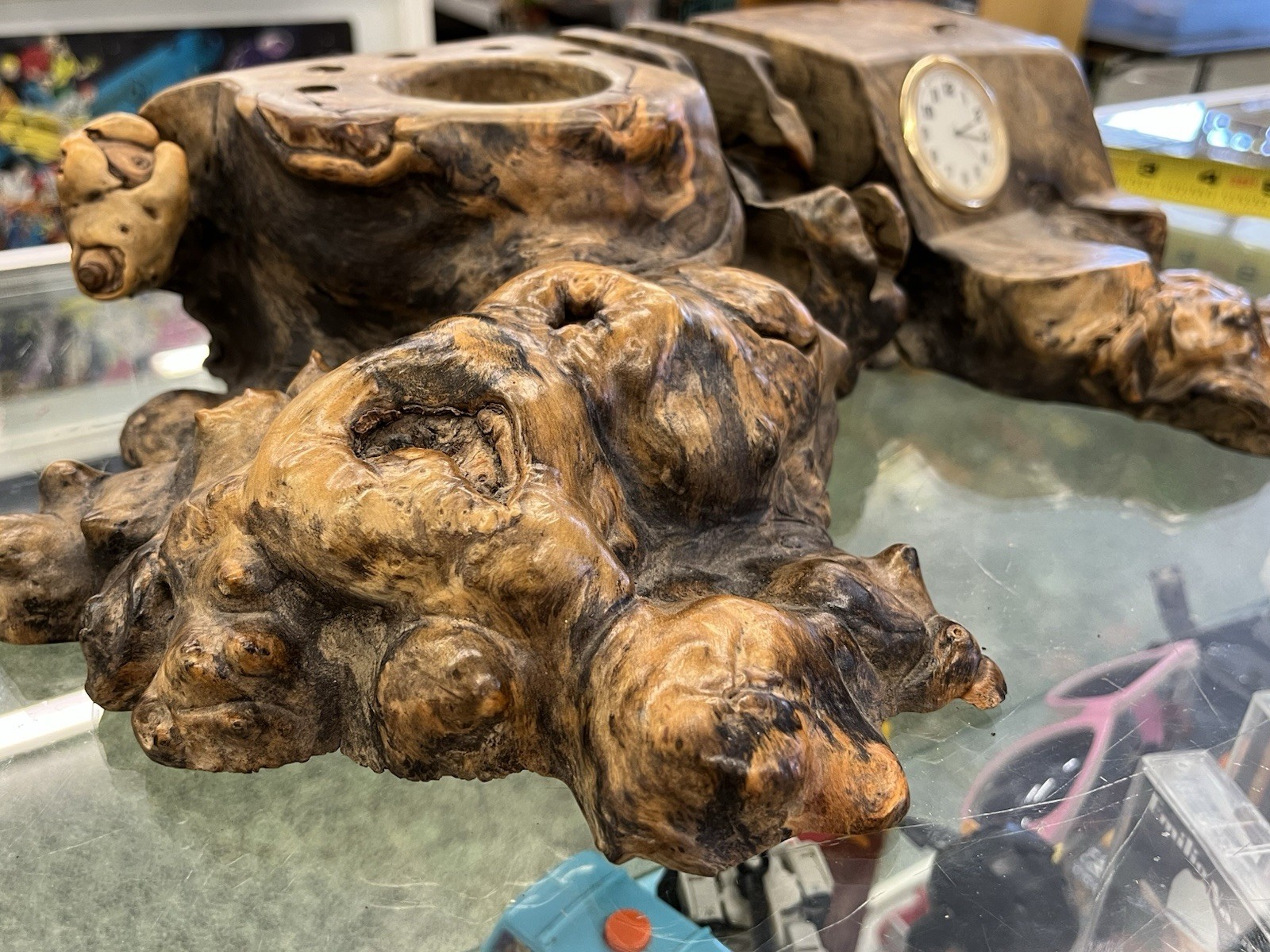 Vintage Desk Organizer Wood Handmade Ultra Rare 1 Of 1 Carved Wood