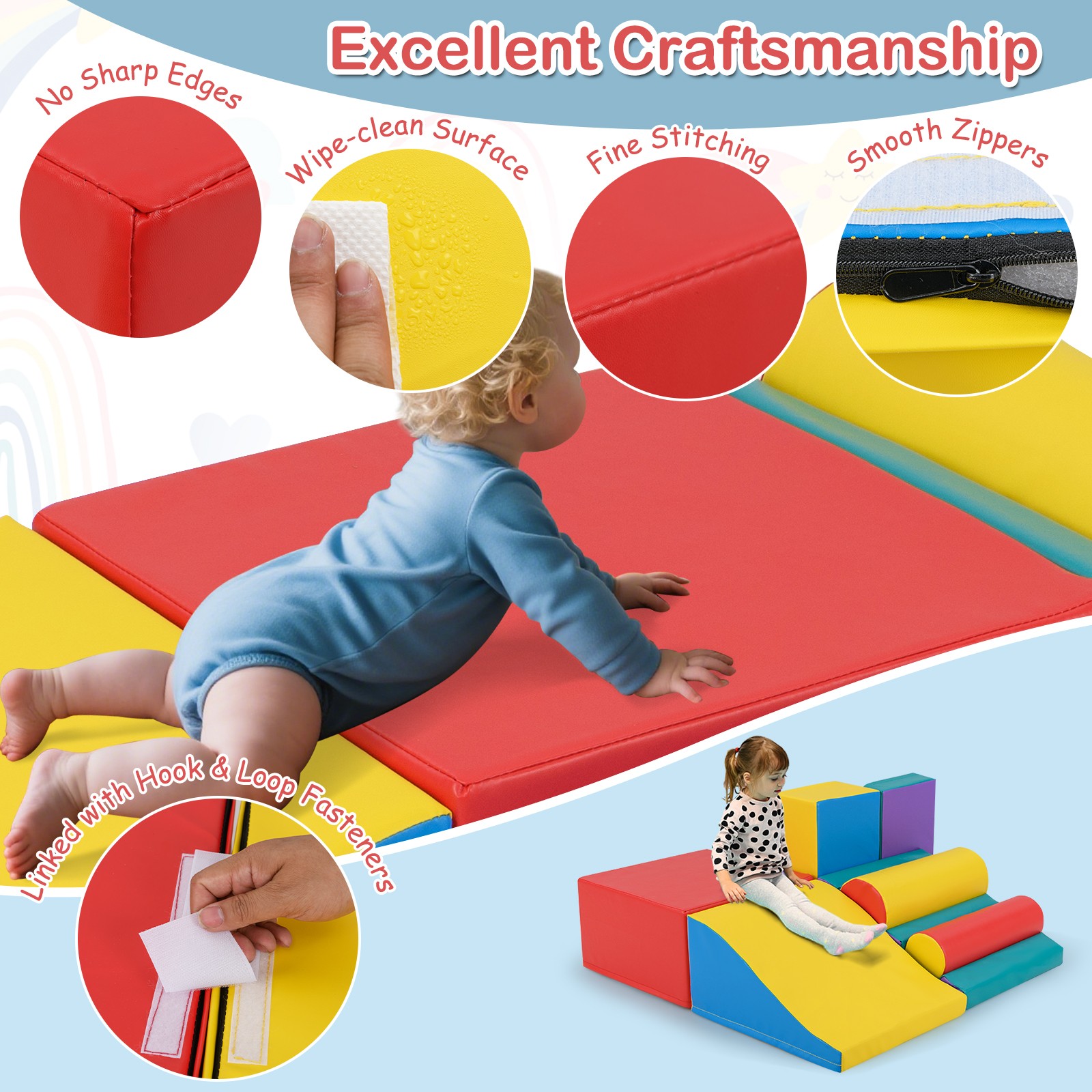 7 PCS Toddler Climbing Blocks w/Hook & Loop Fasteners, Gift for 1+ Baby