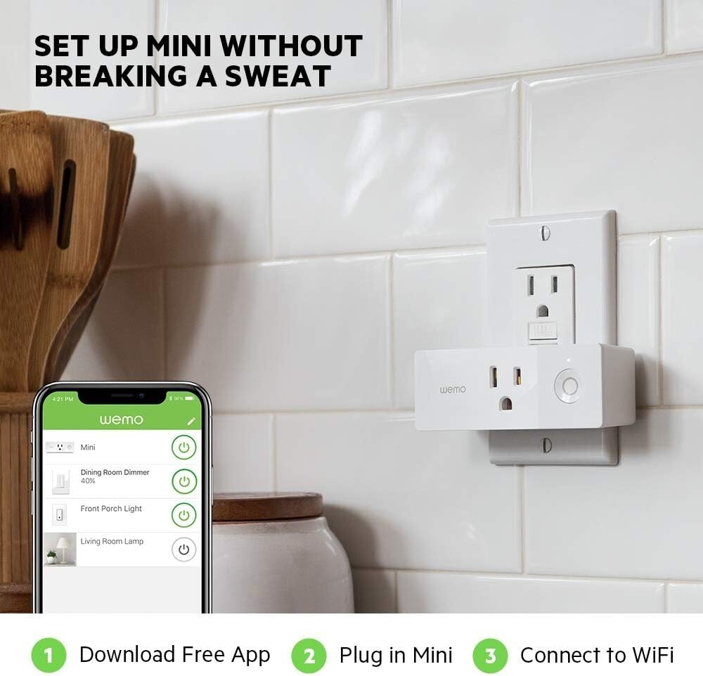 Wemo Mini Wi-Fi Smart Plug 2-pack Works with Alexa Google Assistant Nest