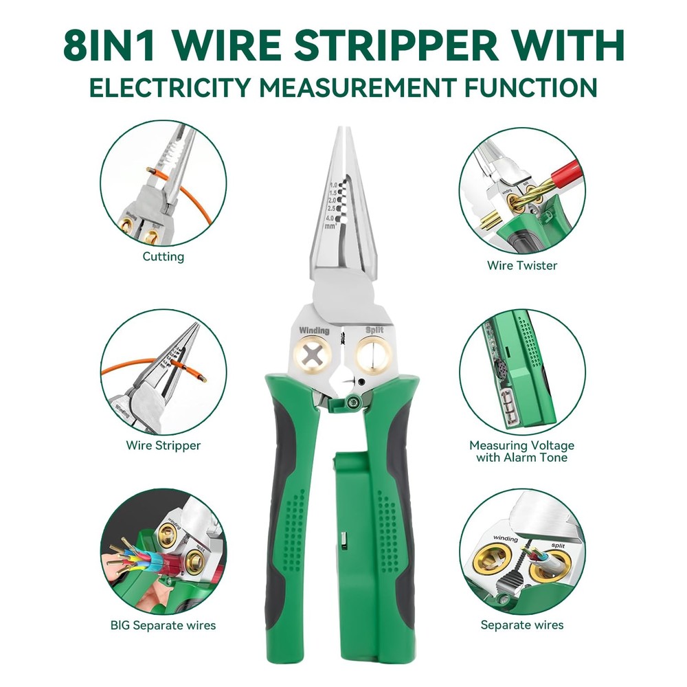 8 In 1 Wire Stripper With Voltage Tester, Multi-Function Electric Red