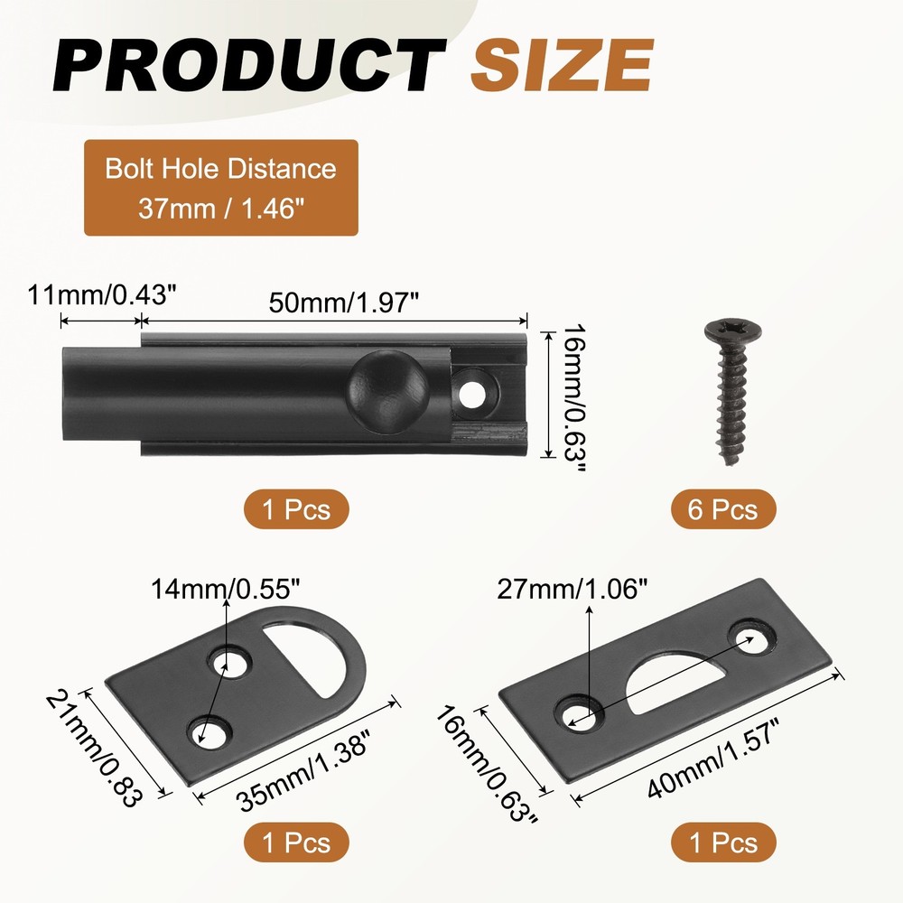 2" Solid Brass Surface Bolt, Polished Slide Latch Door Lock, Matt Black