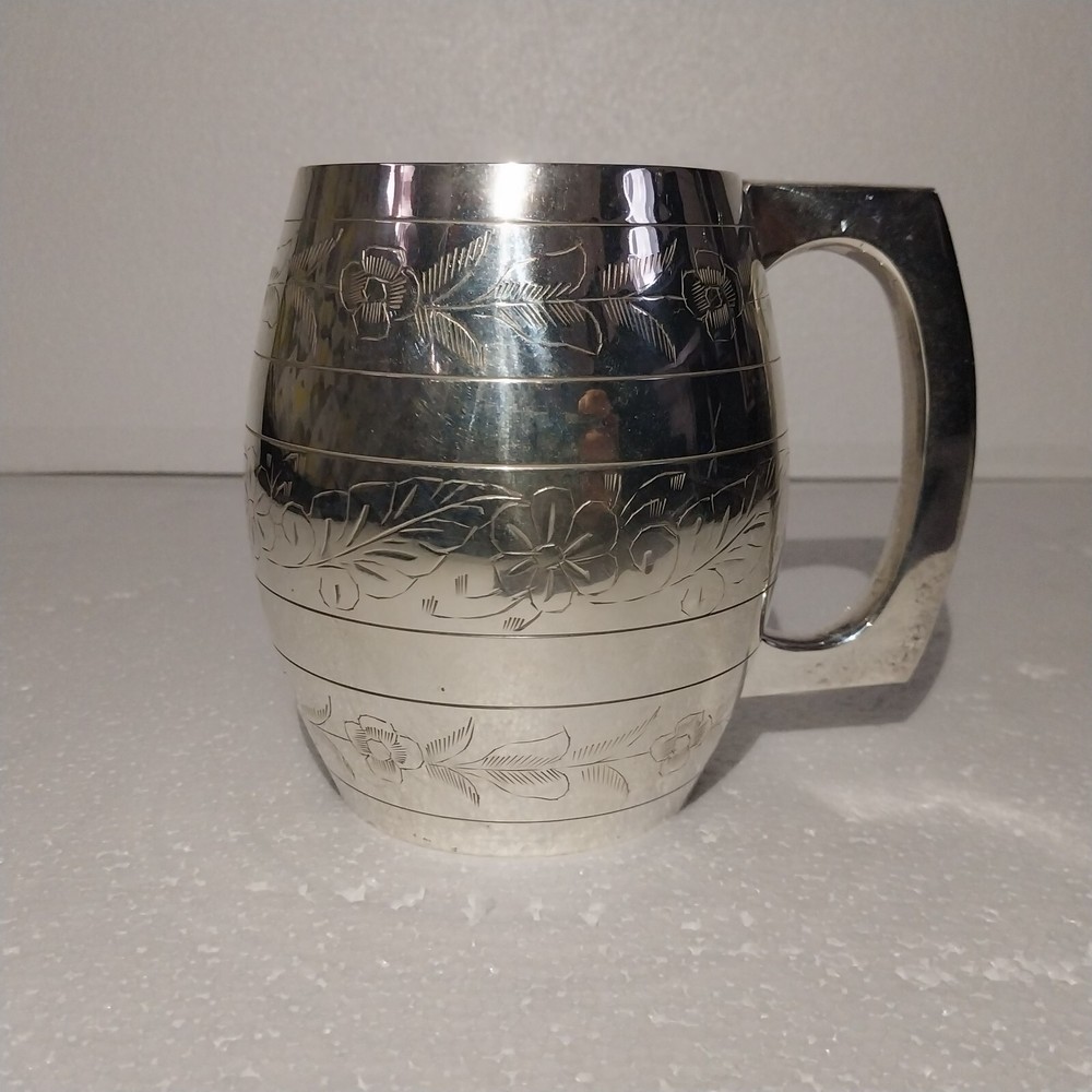 Vintage Silver Plated Elegant Floral Barrel Mug In Box E.P.N.S