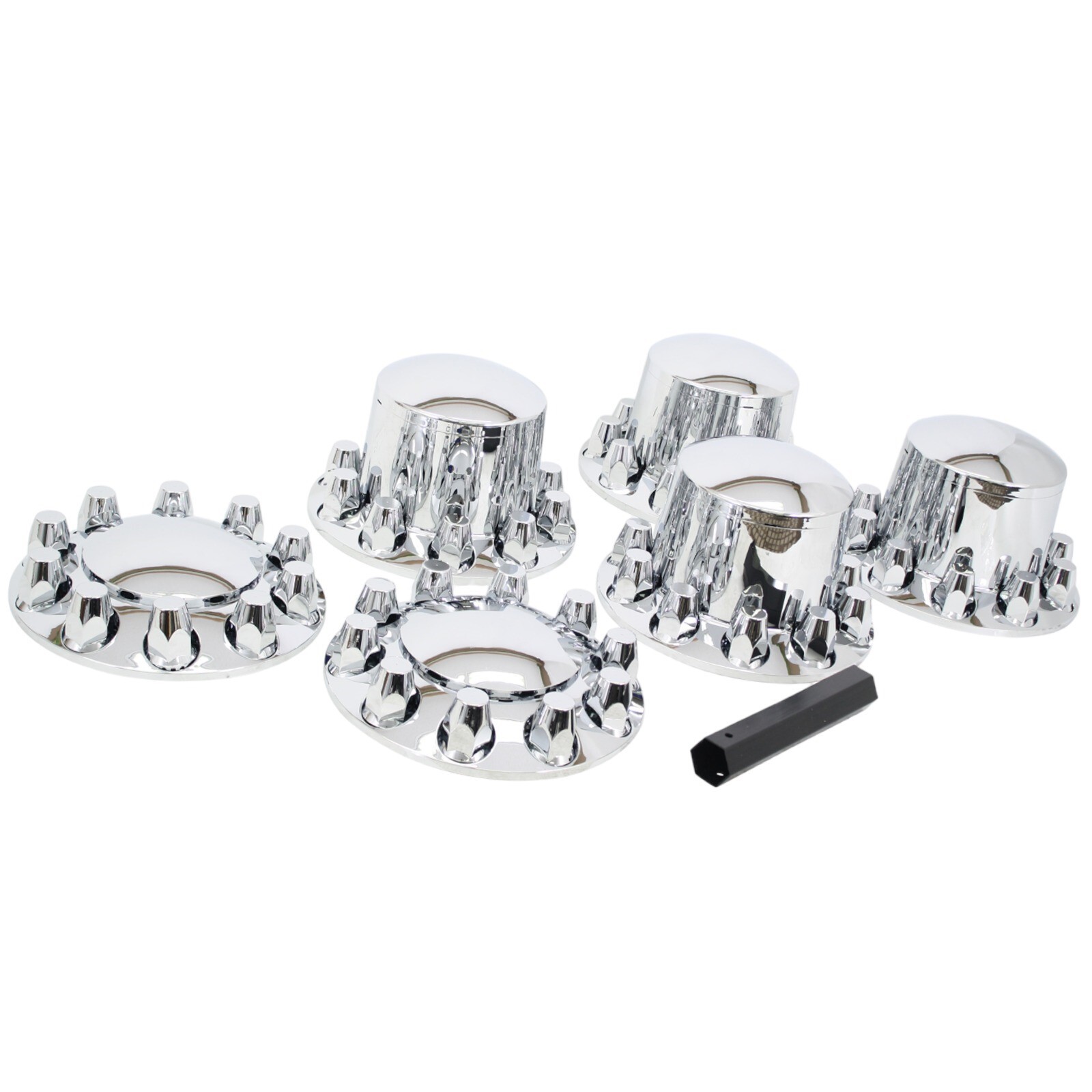 Chrome Hub Cover Semi Truck Wheel Kit Axle Cover 33mm Lug Front & Rear Complete