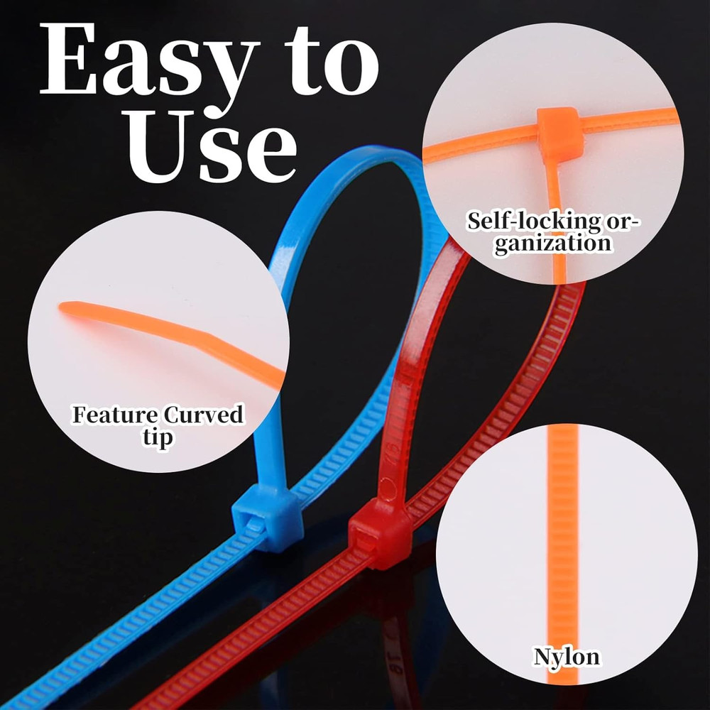 700 Pcs Mixed Colored Zip Ties, 4 Inch Multicolor Self-Locking Nylon Cable Ti...