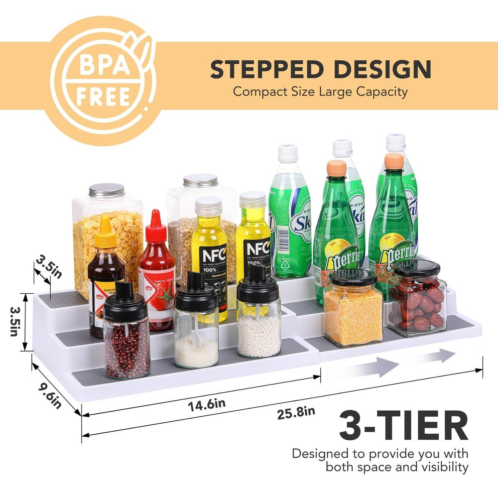3 Tier Expandable Spice Rack Organizer, Plastic Spice Rack, Adjustable Length...
