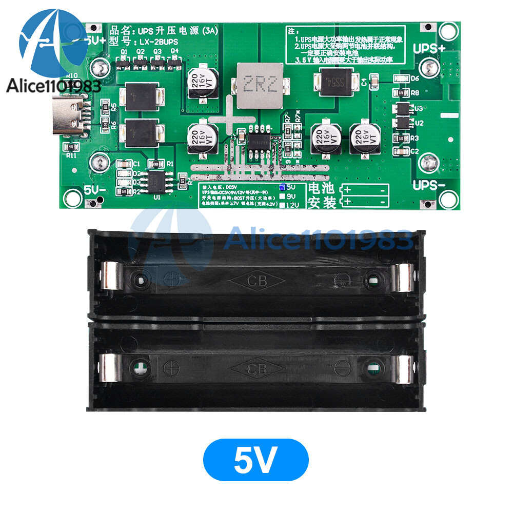 3A 5V9V12V 18650 Lithium Battery Charging Module UPS Power Supply Module Type-C