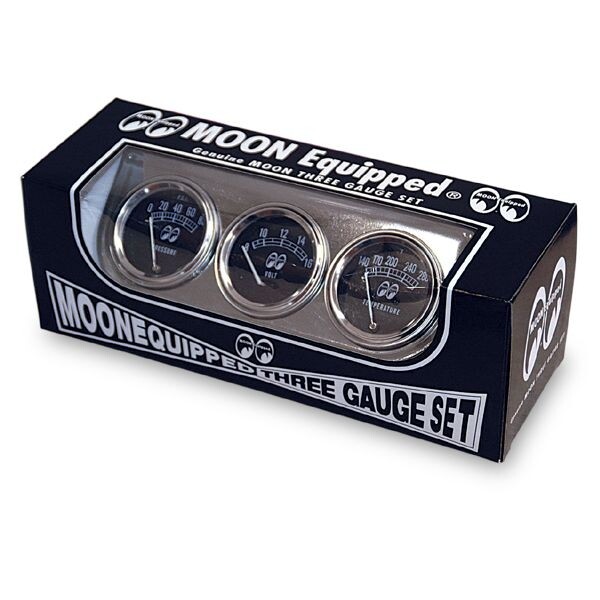 MOONEYES Classic 3 Mechanical Gauge Set with Chrome Under Dash Panel MPG5030
