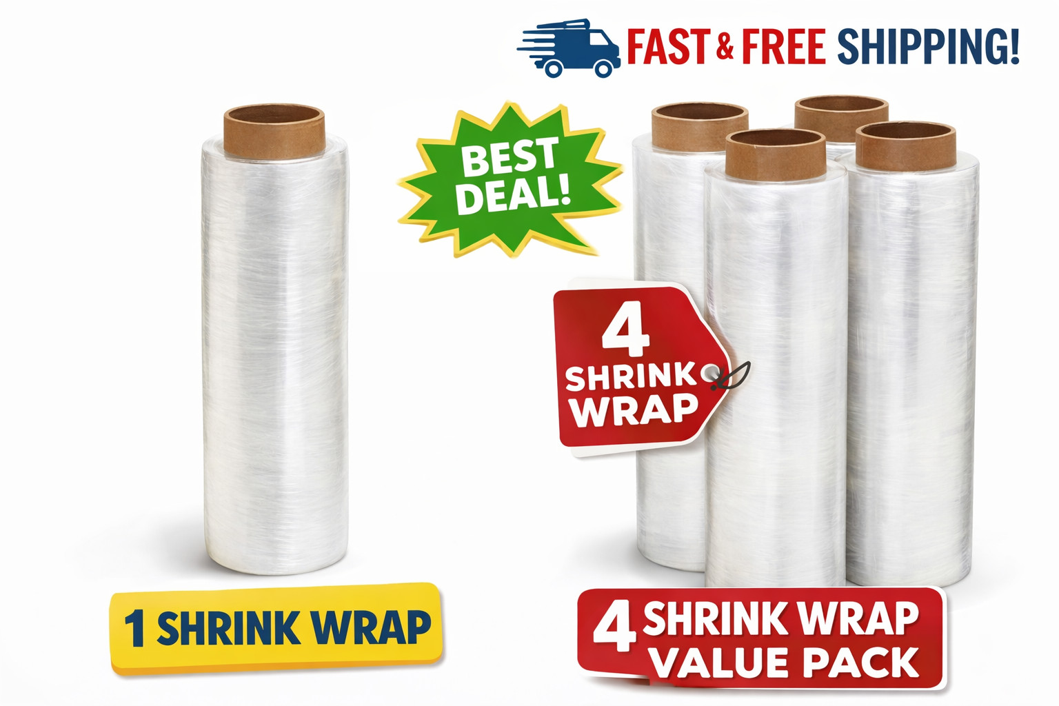 18" x 1500' 80 Gauge Stretch Film Pallet Wrap Hand Shrink Wrap Clear