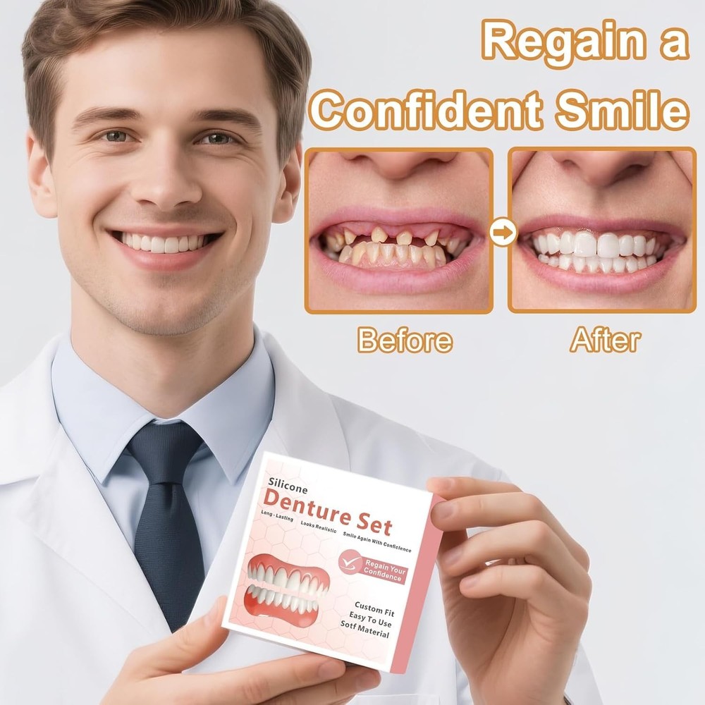 Moldable False Teeth Dentures Set Upper Lower Silicone Instant Smile Fix-M