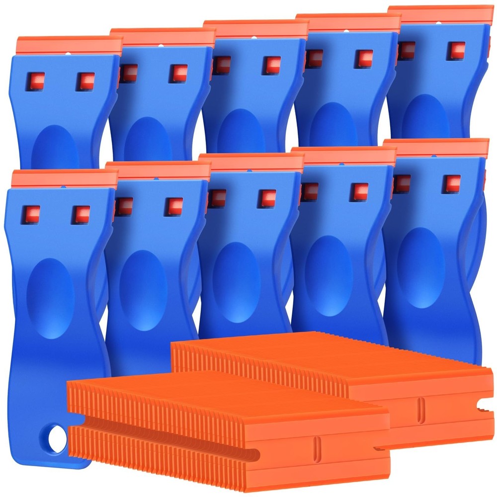 10 Pcs Razor Scraper with 100 Pcs Plastic Blades, Plastic Razor Blade Scraper...