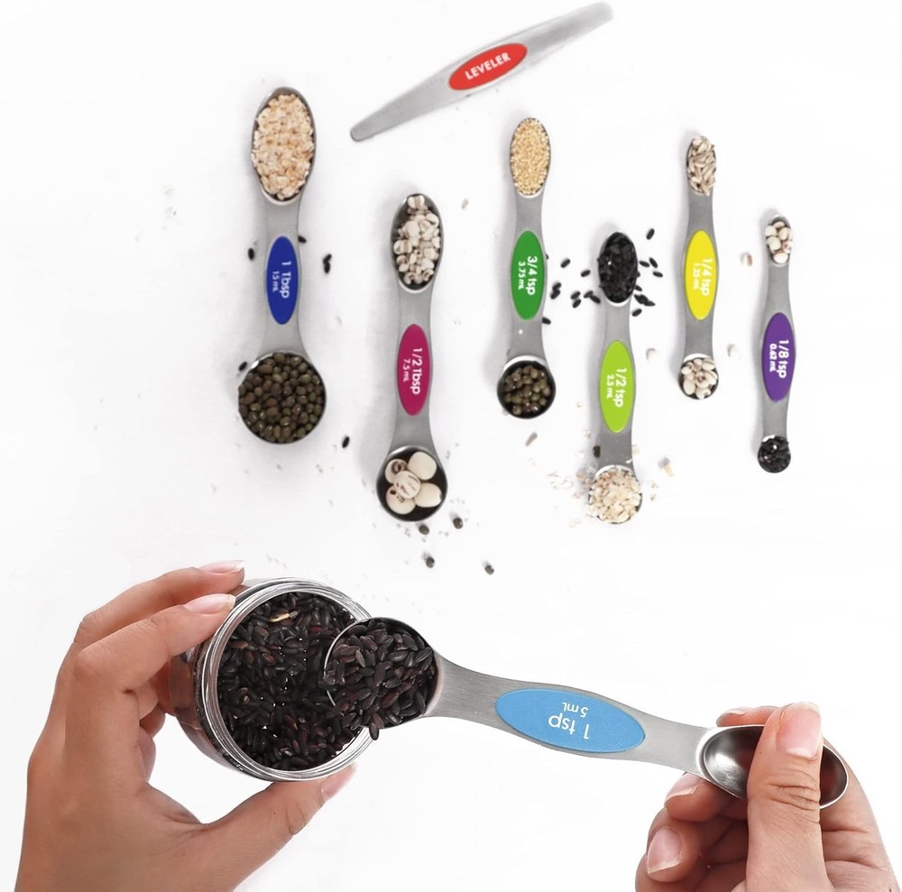 Multicolor Magnetic Measuring Spoons Set with Leveler - Stainless Steel, Stackab
