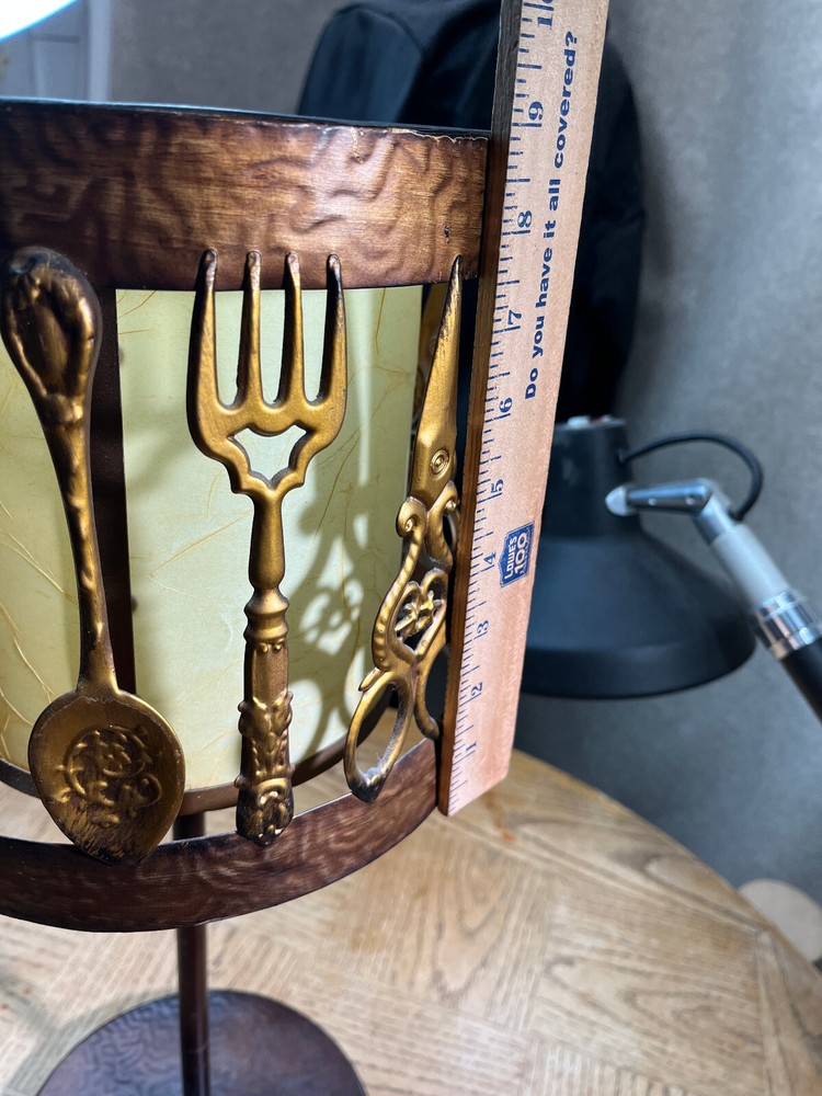 KITCHEN COPPER TABLE LAMP SPOON FORK SHEARS 24" TALL RARE UNIQUE
