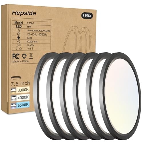 6PACK LED Flush Mount Ceiling Light, 3CCT Selectable 3000K 7.5Inch-6pack Black